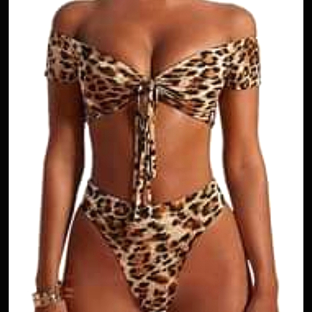 BIKINI- off shoulder, high waist leopard print
